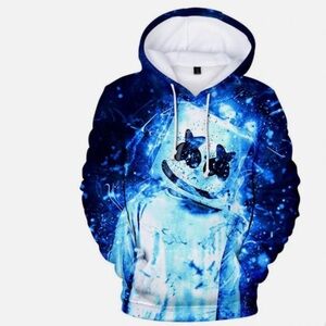 Marshmello Blue and White Graphic Character Hoodie Youth Boy Large New
